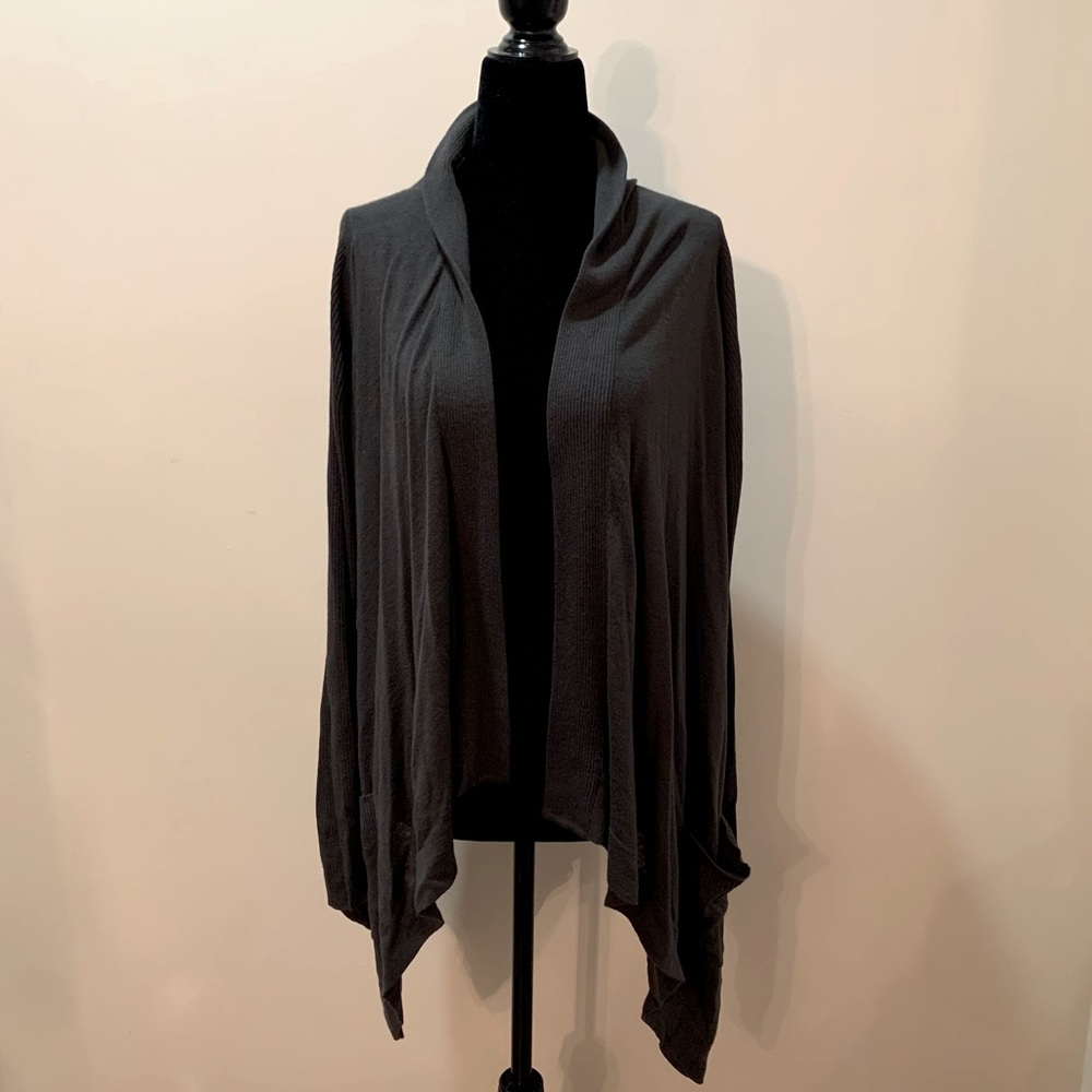 Talula Babaton Open Drape Waterfall Cardigan, Dark/Charcoal Gray in Medium